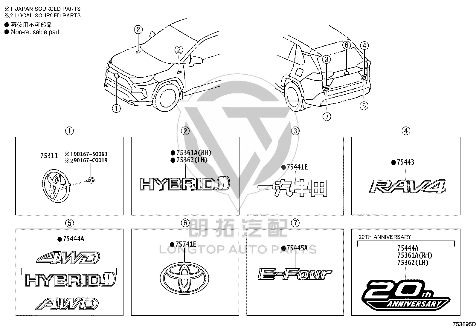 Tail Cap Wordmark 75431-0R110 for Toyota RAV4