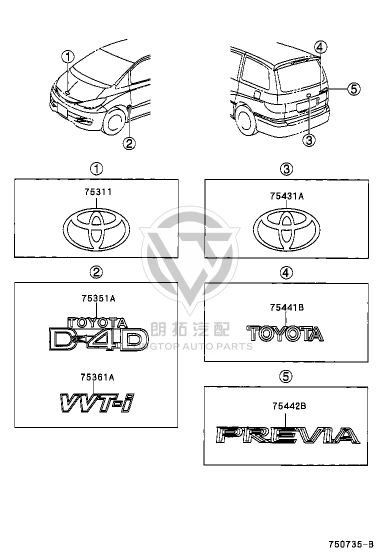Tail Cover Lettering 75441-28540 for Toyota Previa