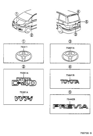 Tailgate Emblem 75431-28050 for Toyota Previa