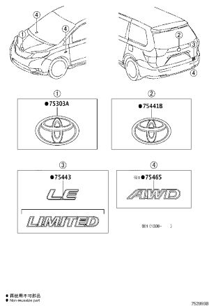 Front Hood Emblem 75441-08020 for Toyota Sienna