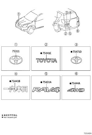 Tail Cap Wordmark 75441-0R020 for Toyota RAV4