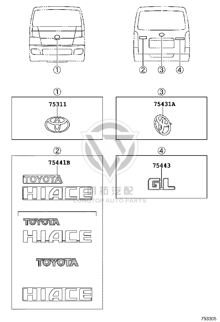 Tail Cover Label 75443-26071 for Toyota HIACE