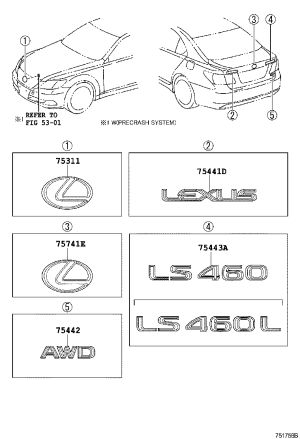 Tailgate Emblem 75443-50020 for Lexus LS460