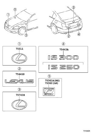 Tail Cover Logo 75443-53090 for Lexus IS250