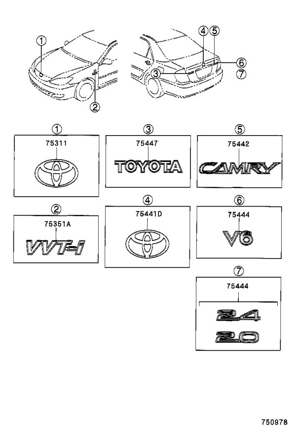 Tailgate Emblem 75442-33200 for Toyota Camry