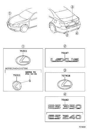 Rear Trunk Nameplate Emblem 75442-33320 for Lexus ES240