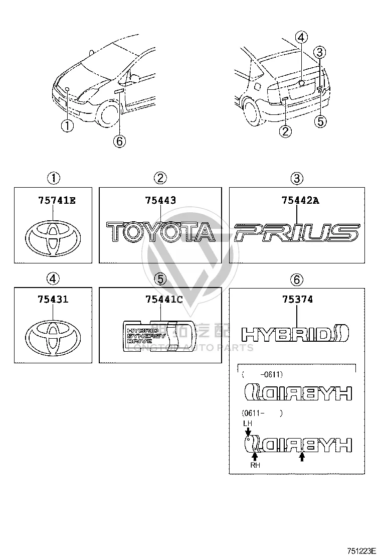 No.4 Nameplate of Trunk Door 75443-47020 for Toyota Prius