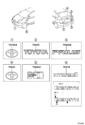 No.4 Nameplate of Trunk Door 75443-47020 for Toyota Prius