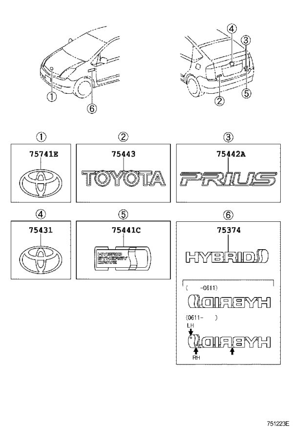 No.4 Nameplate of Trunk Door 75443-47020 for Toyota Prius