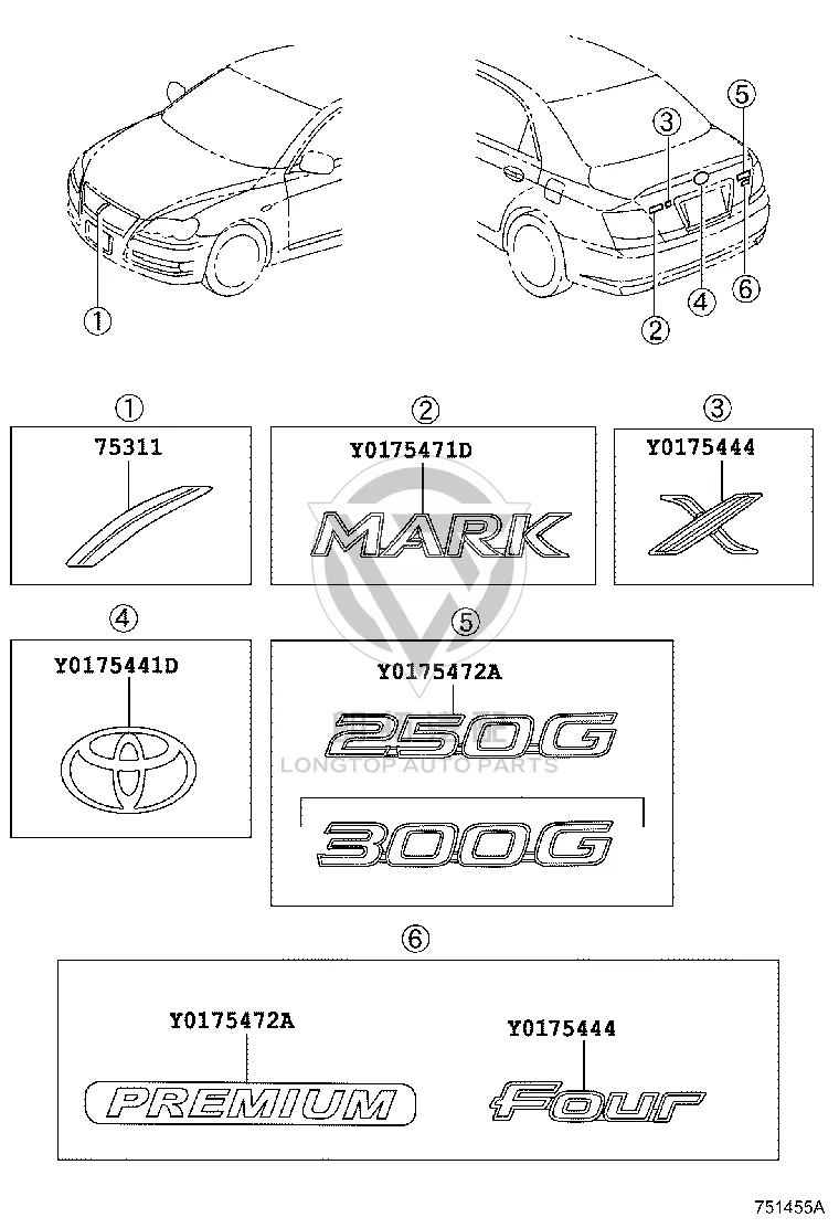 Tail Cap Wordmark Trunk Lid Badge 75471-22070 for Toyota MARK X