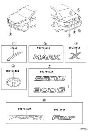 Tail Cap Wordmark Trunk Lid Badge 75471-22070 for Toyota MARK X