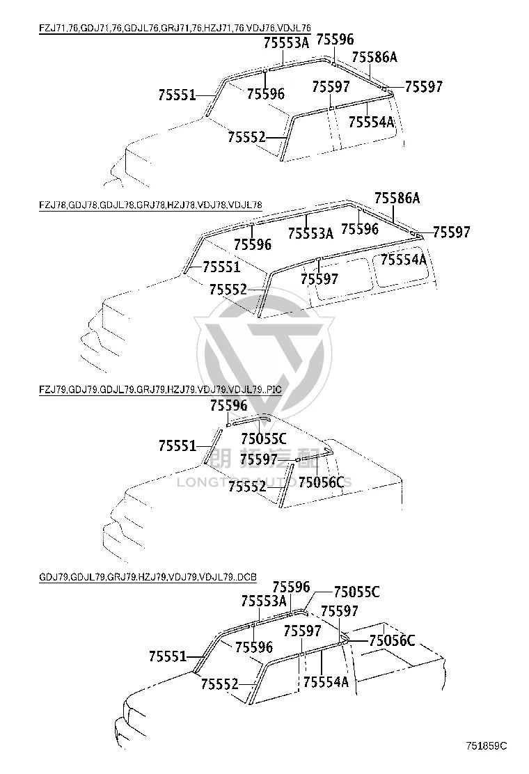 Roof Right Rear Drain Channel Side Trim Strip 75553-60010 for Toyota Land Cruiser