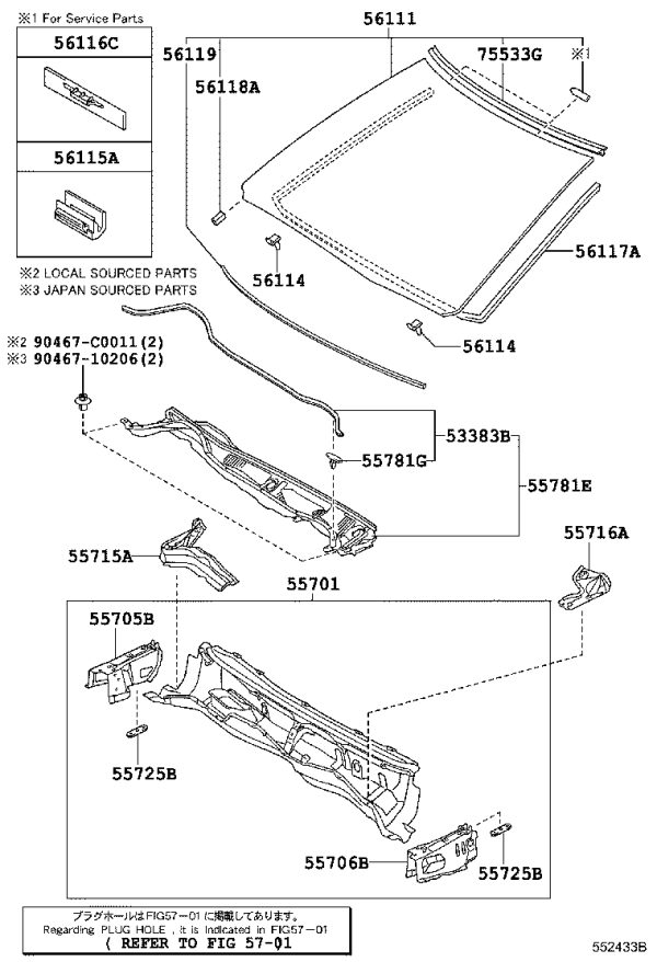 Front windshield glass trim (upper) 75531-30380 for Toyota Crown