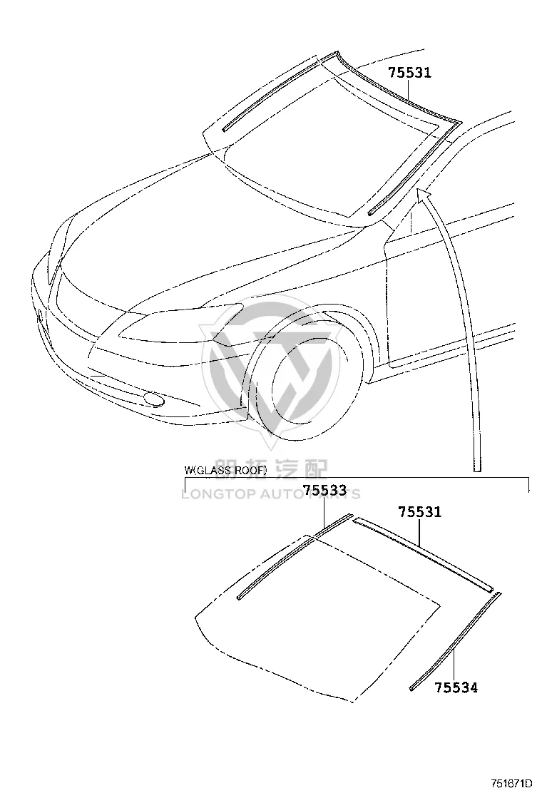 Front Windshield Trim Right 75535-33010 for Lexus ES240