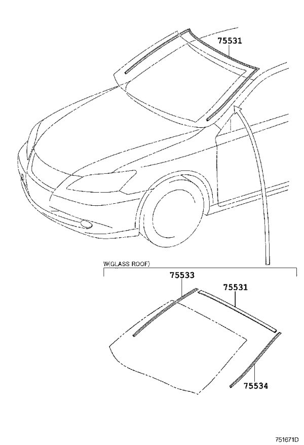 Front Windshield Glass Trim (Left) 75536-33010 for Lexus ES240
