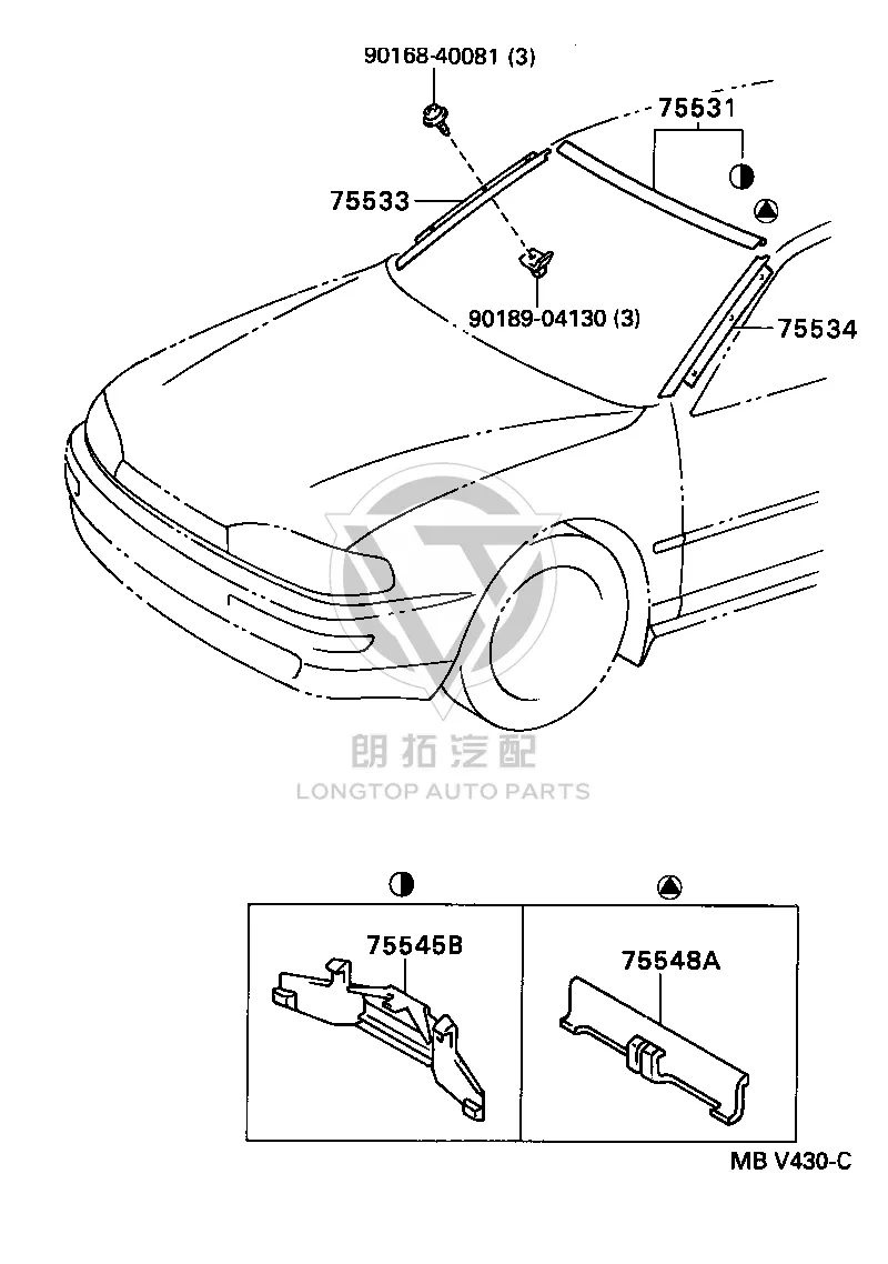 Right Front Windshield Molding 75533-33050 for Toyota Camry