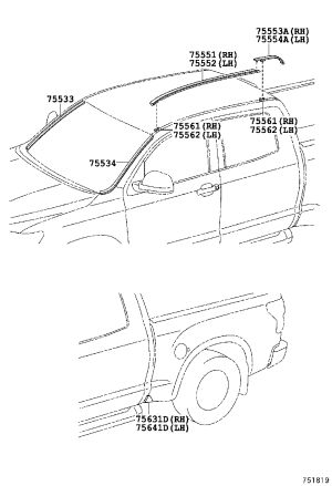 Rear Left Roof Trim Strip 75554-0C030 for Toyota Tundra
