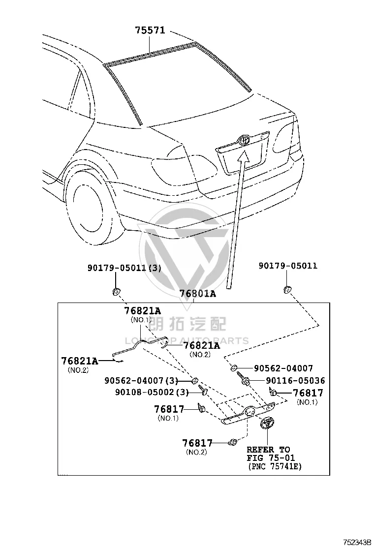 Tail lid moulding 76801-YK020 for Toyota Corolla