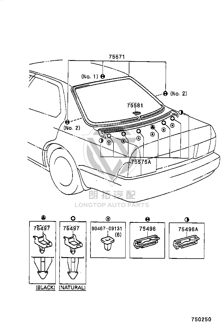 Back Window Upper Protective Strip Combination Cover 75581-50020 for Toyota CELSIOR