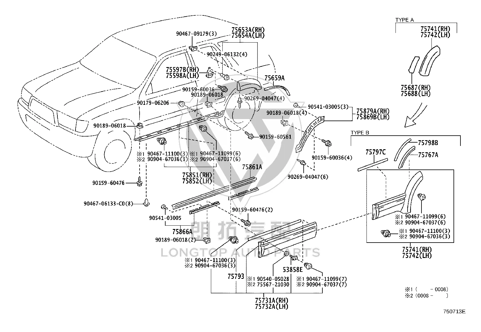 Right Rear Quarter Exterior Protector 75605-35900 for Toyota 4RUNNER