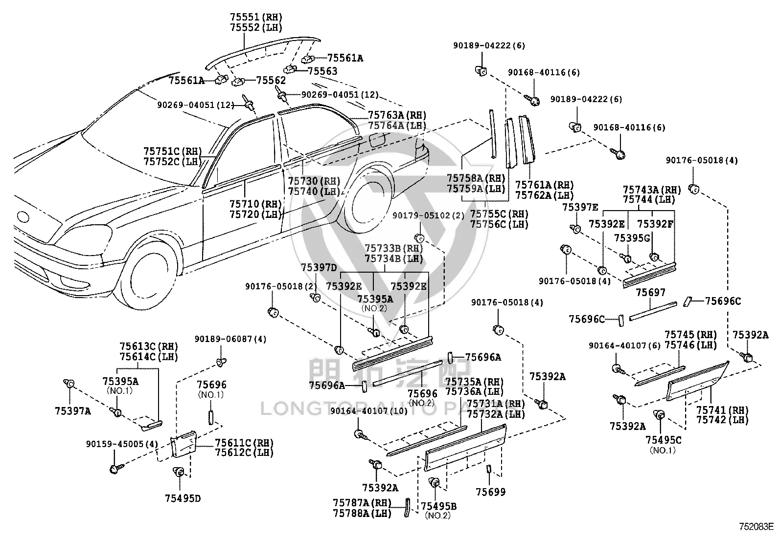 Front Door Glass Trim Left Outer 75720-50010 for Toyota Celsior
