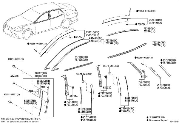 Front Door Glass Molding 75702-50060 for Lexus LS500