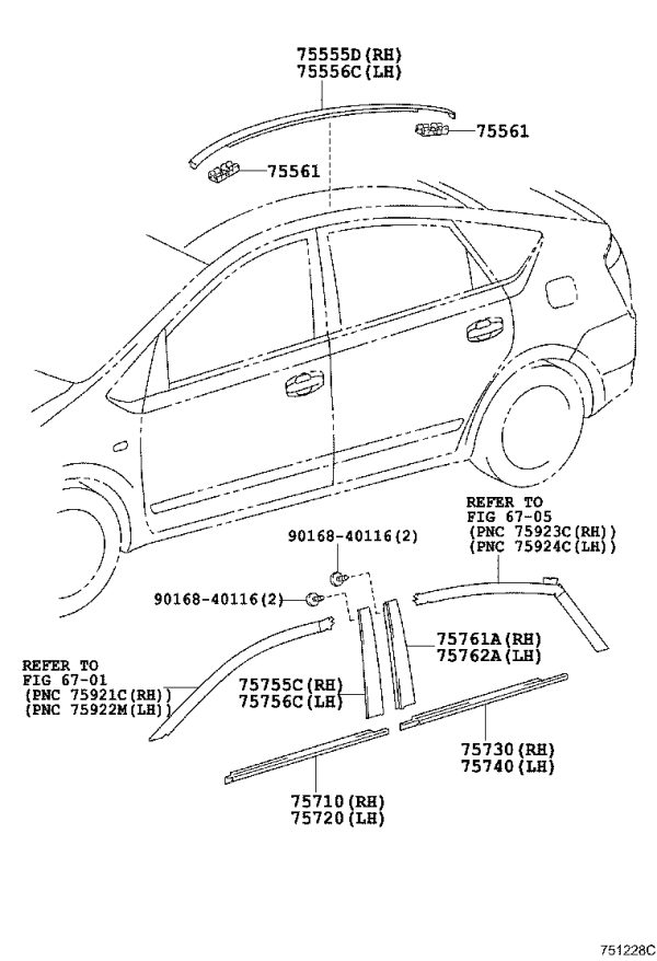 Front Door Glass Weatherstrip 75710-47010 for Toyota Prius