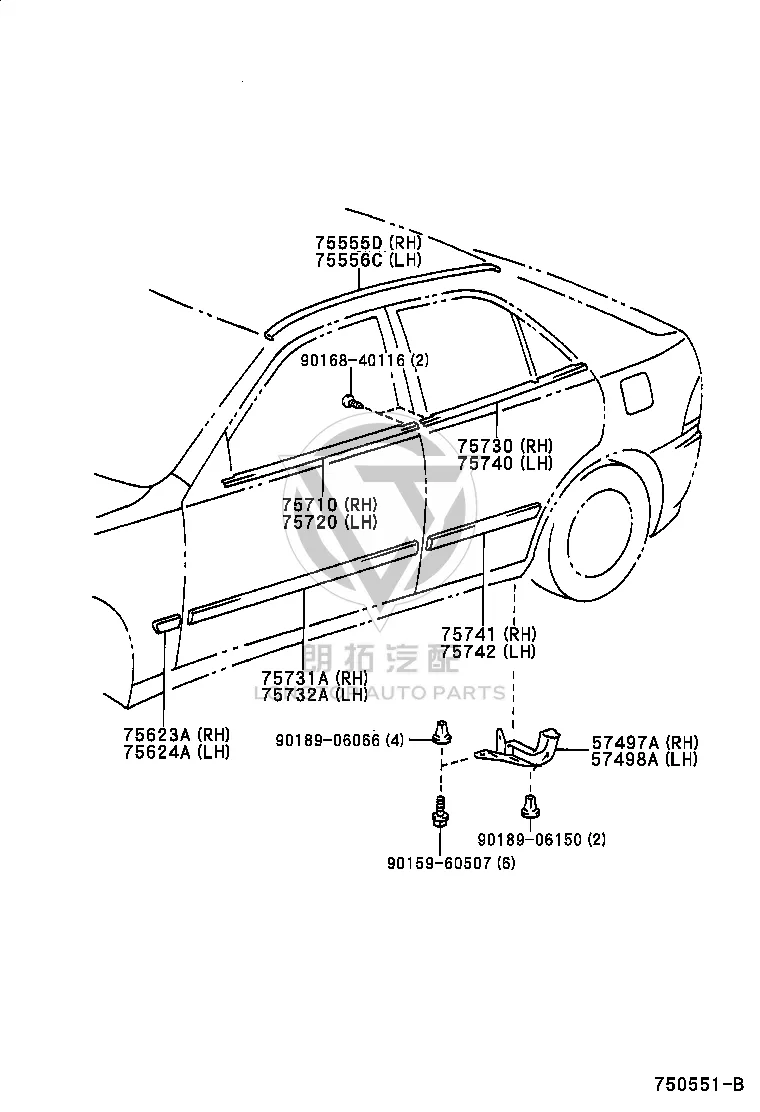 Front Left Outer Glass Retainer 75720-53011 for Toyota ALTEZZA