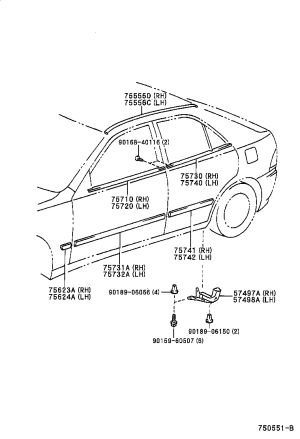 Front door exterior trim panel (right) 75731-53010A0 for Toyota Altezza