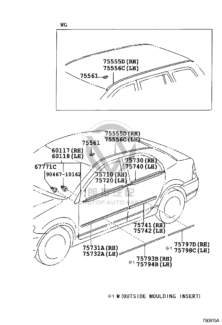 Front Door Exterior Trim Panel (Left) 75732-02900 for Toyota Corolla