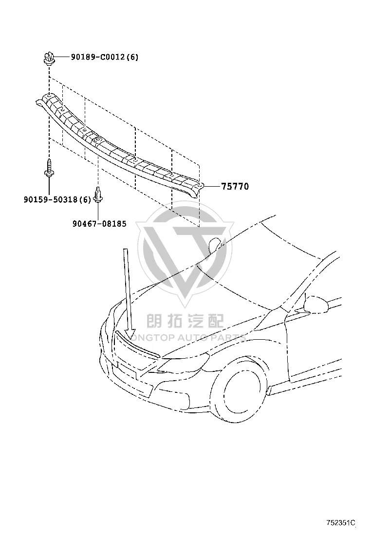 Front Hood Trim 75770-0P050 for Toyota Reiz