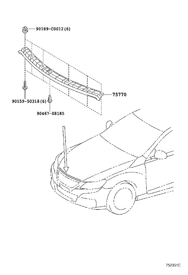 Front Hood Trim 75770-0P050 for Toyota Reiz