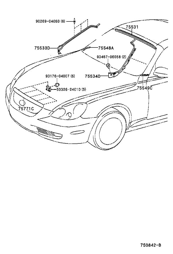 Front Hood Protective Strip 75770-24010 for Lexus SC430