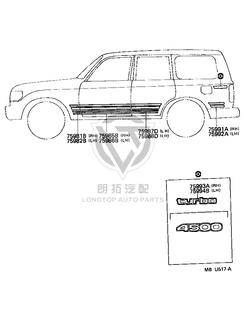 Right Front Fender Stripe Decal 75981-60380 for Toyota Land Cruiser