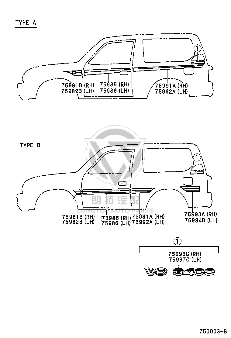 Right Front Fender Stripe Decal 75981-60570 for Toyota Land Cruiser