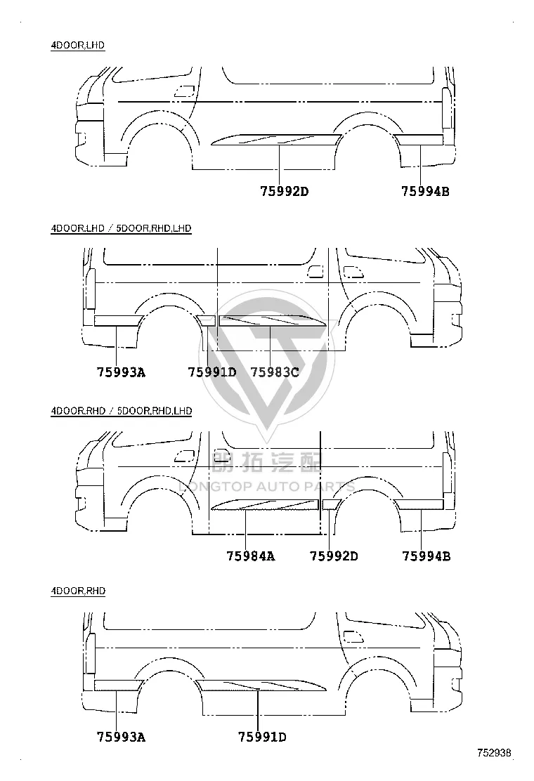 Right Rear Quarter Panel Insert 75993-26300F0 for Toyota HIACE