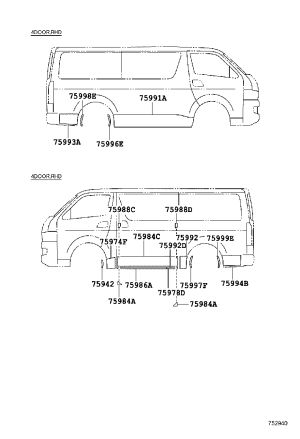 Lower seal strip of left rear quarter panel 75999-26050 for Toyota Hiace