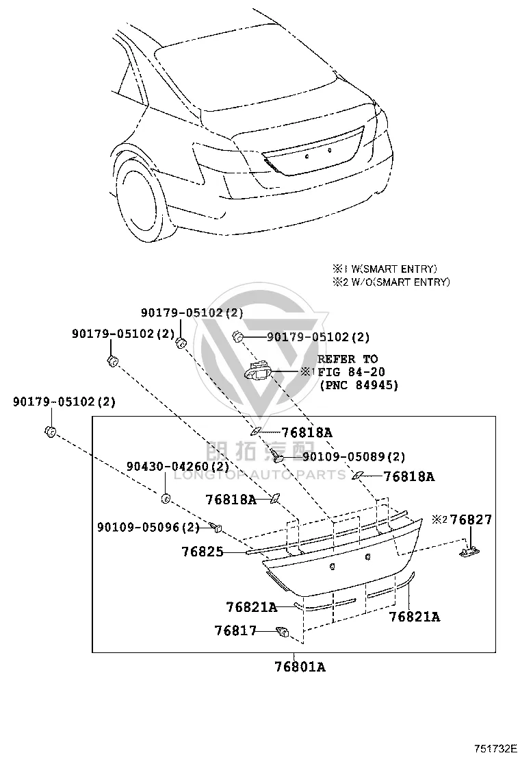 Tail Lid Moulding 76801-06490 for Toyota Camry
