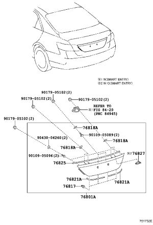 Tail Lid Moulding 76801-06490 for Toyota Camry