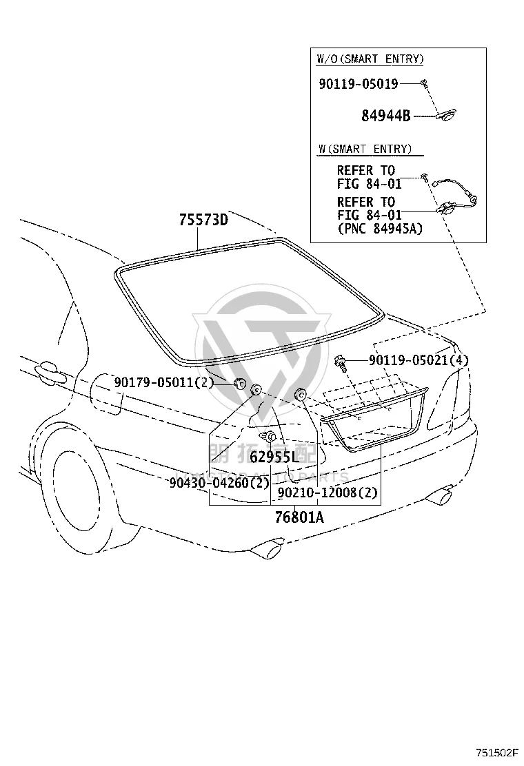 Tail lid moulding 76801-0N010 for Toyota Crown