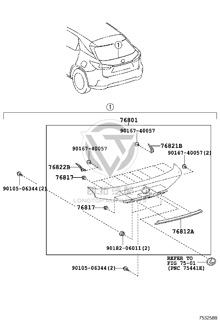 Tail Cover Trim 76801-48440 for Lexus RX Series