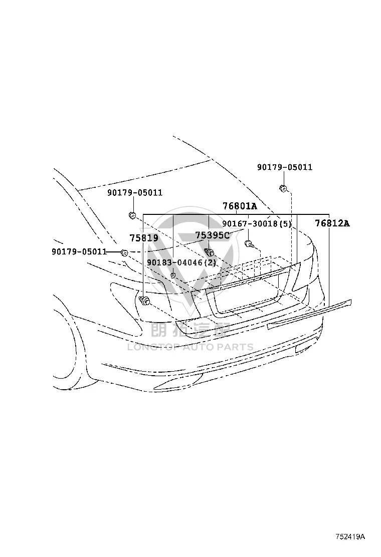 Tail Lid Moulding 76801-50090 for Lexus LS460