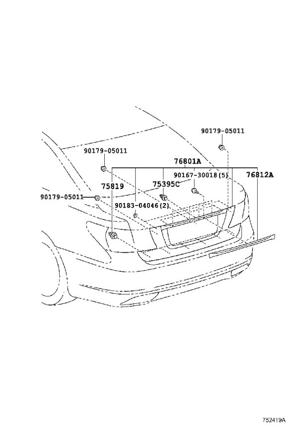 Tail Lid Moulding 76801-50090 for Lexus LS460
