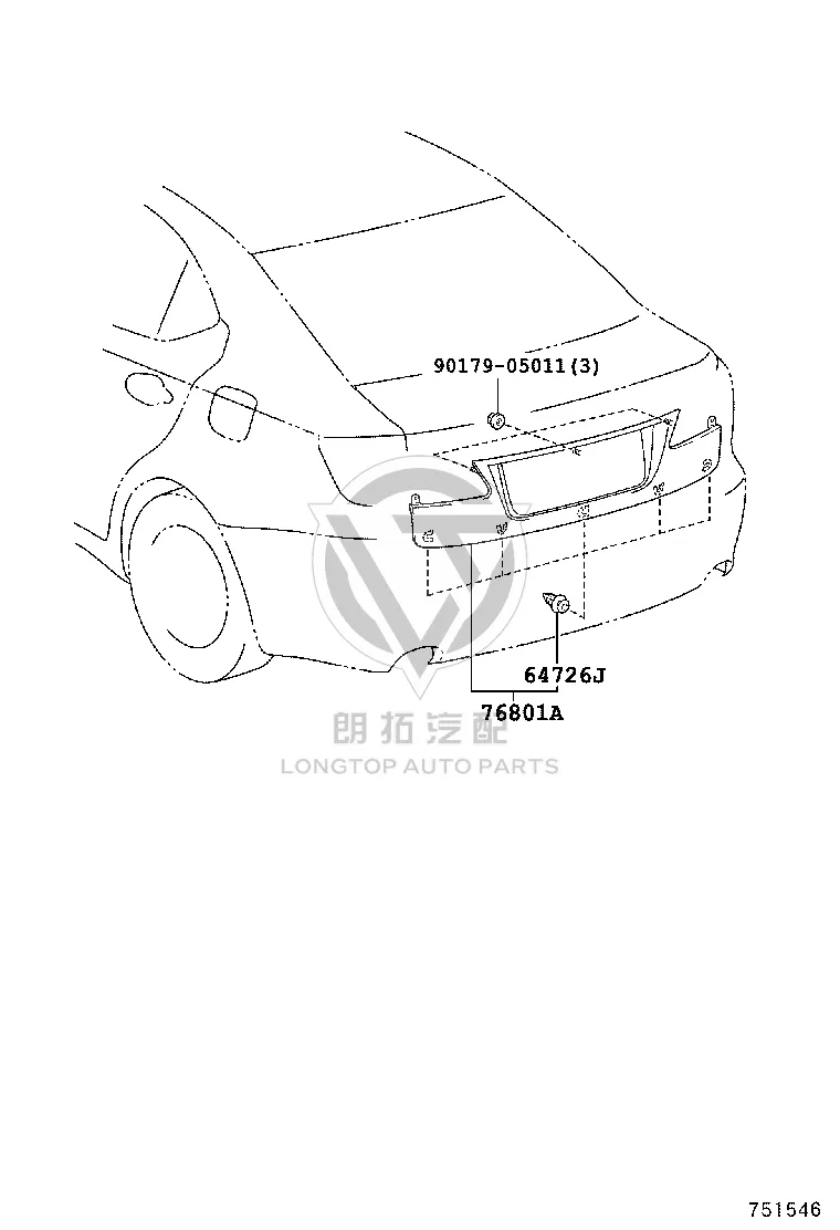 Tail Lid Moulding 76801-53071-A1 for Lexus IS250