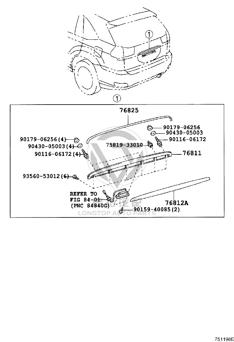 Back Door Garnish 76811-48110-E0 for Toyota HARRIER