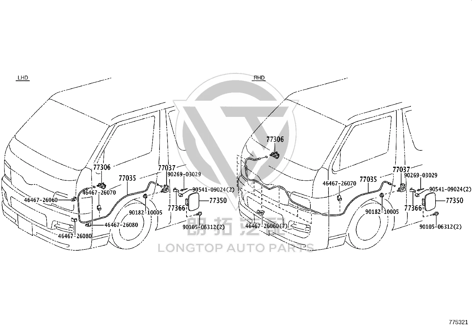 Fuel Tank Cap Pull Cable 77035-26141 for Toyota Hiace