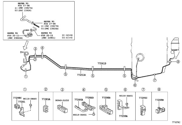 Pipe from fuel tank No. 3 to charcoal tank 77261-33140 for Toyota Camry