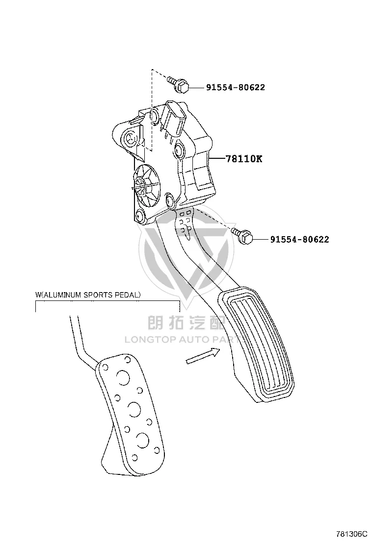 Accelerator Pedal 78110-76091 for Lexus CT200h