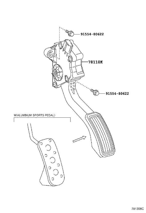 Accelerator Pedal 78110-76091 for Lexus CT200h