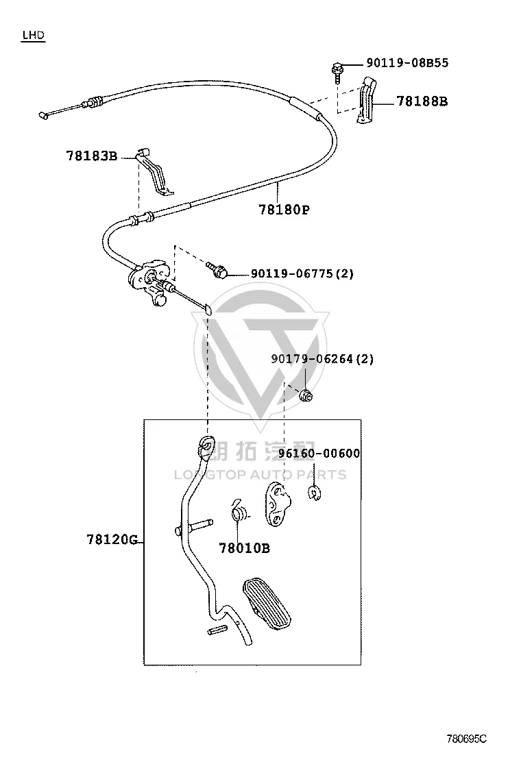 Throttle Cable 78180-60700 for Toyota Land Cruiser Prado